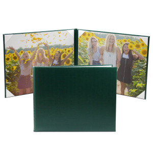 Blank dark green padded photo folio with white moire ribbon inserts Blank dark green padded photo folio with white moire ribbon inserts