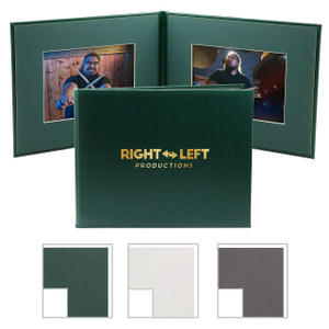 Personalized green photo folio with green mats for two horizontal 5x7 photos Personalized green photo folio with green mats for two horizontal 5x7 photos