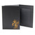 Vertical 4x6 black photo folder with football player icon stamped in copper foil