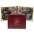 Burgundy folio for two horizontal 8x10 photos framed in gold foil. University logo is foil stamped in gold on the front cover.
