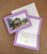 Light purple photo frame card with gold foil stamped message inside the card