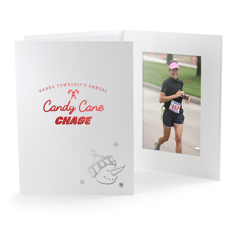 Personalized winter holiday photo folder with snowman design
