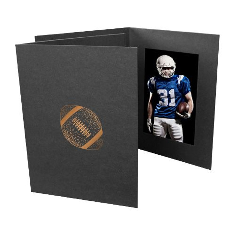 Vertical 4x6 black photo folder with football design