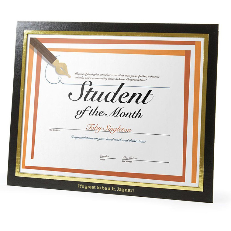 Personalized black cardboard certificate frame with gold foil border