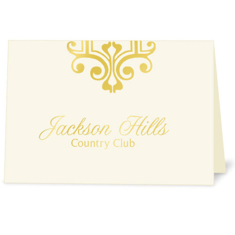 Ivory logo note card with design accent and custom imprinted branding on front cover