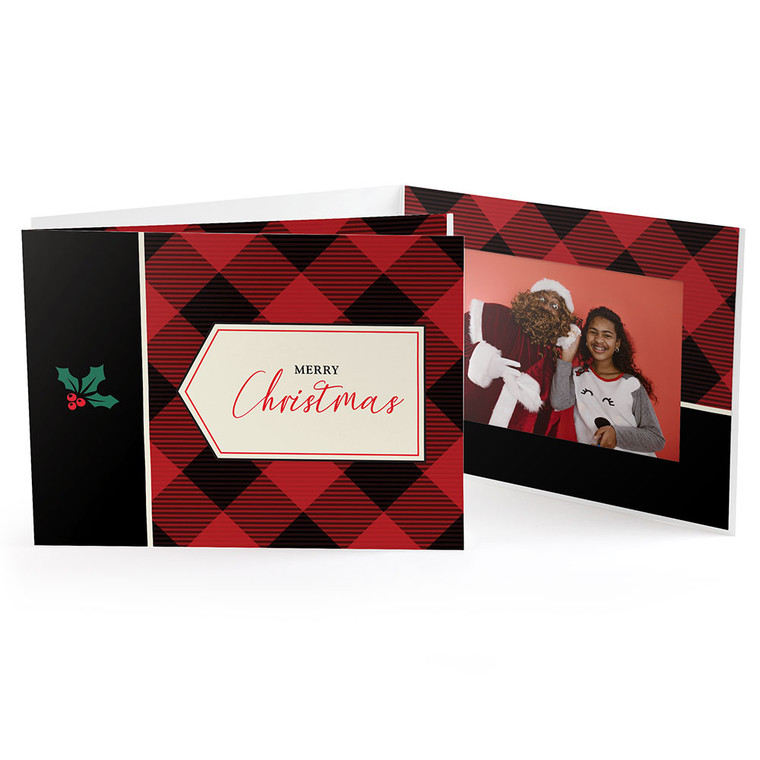 Horizontal buffalo plaid photo folder for framing Christmas party pictures
