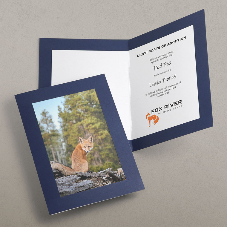 Navy blue photo insert card with printed message inside