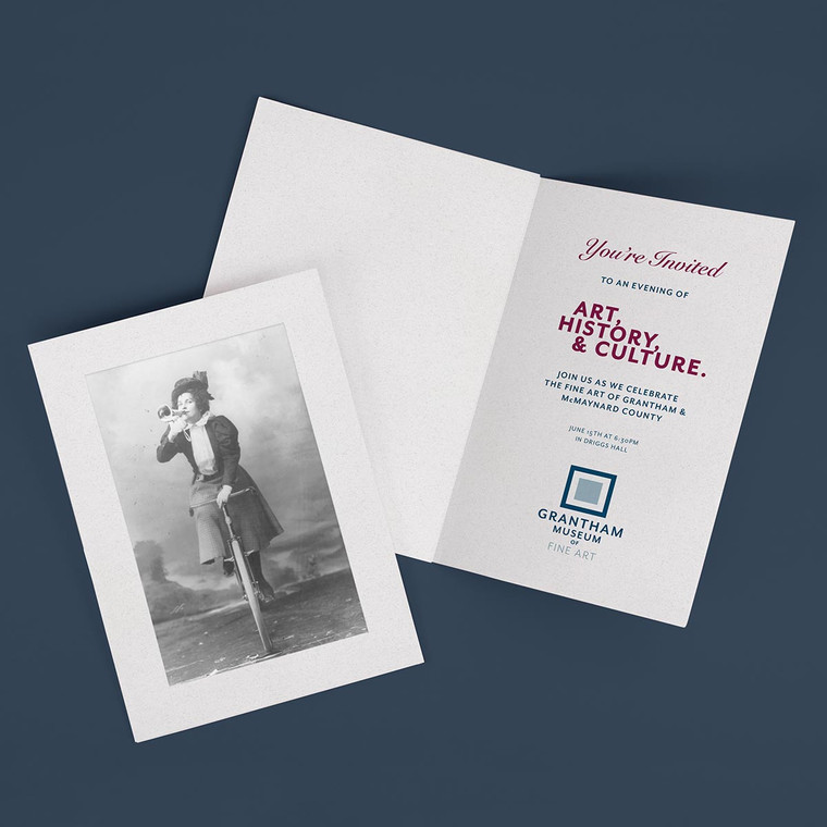 Flint white photo insert card with event invitation details printed inside the card.