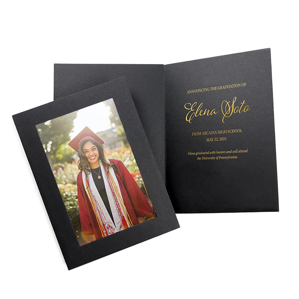 Black photo insert card for graduation thank you note