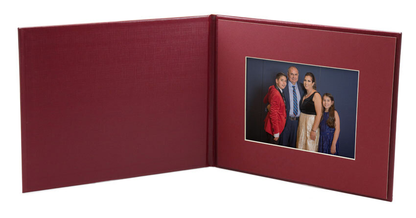 Burgundy photo folio holds one 5x7 photo in a matching burgundy mat.