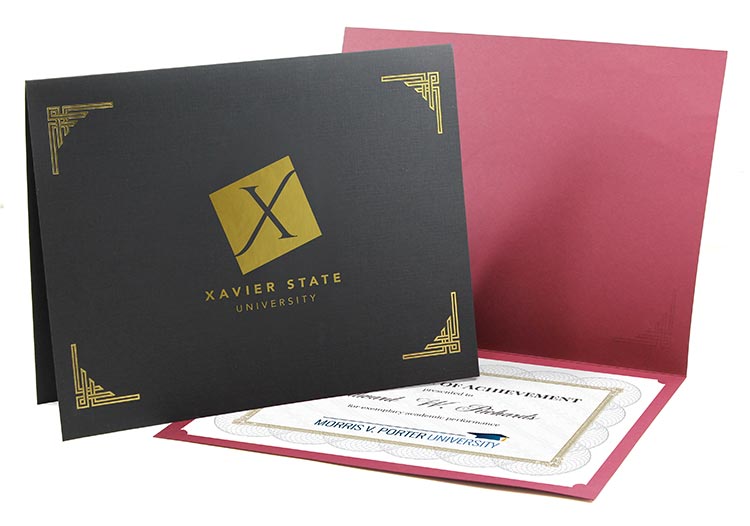 Black and burgundy certificate folders