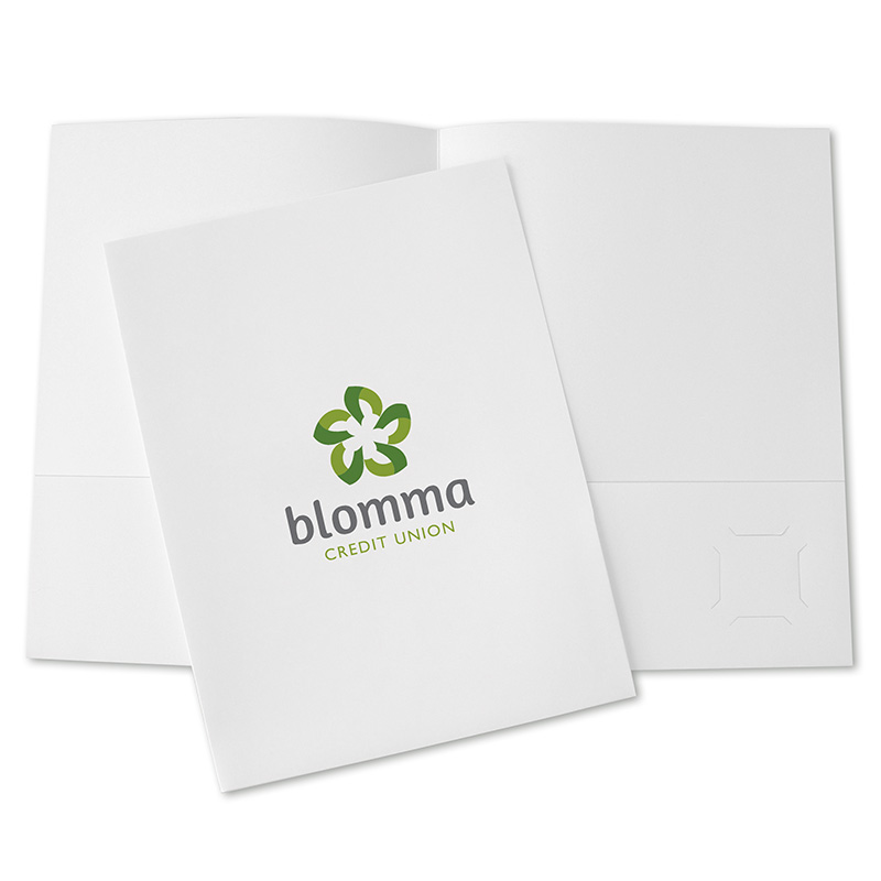 White pocket folder with credit union logo