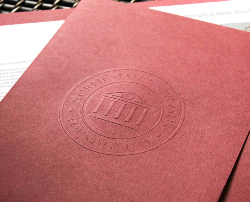 how to make a presentation folder Burgundy pocket folder with embossed university emblem