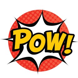 Cartoon pow icon with burst symbol