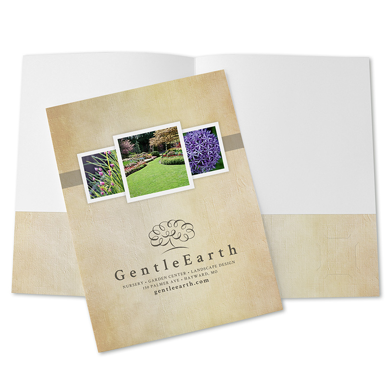 Landscaping company pocket folder with photos of their work