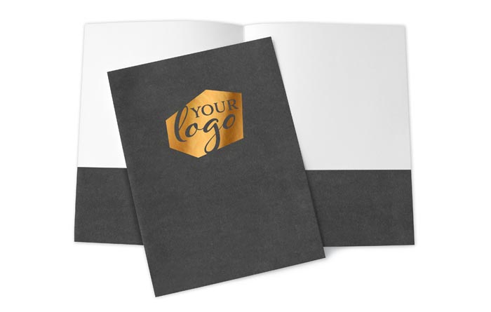 Custom presentation folder with foil stamped logo