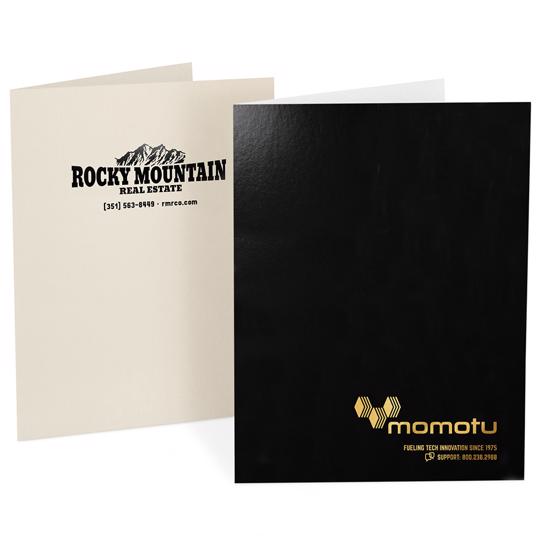 Low minimum custom folders with company logo