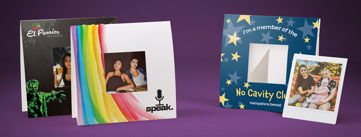 Halloween, rainbow, and star-themed paper Instax Square picture frames