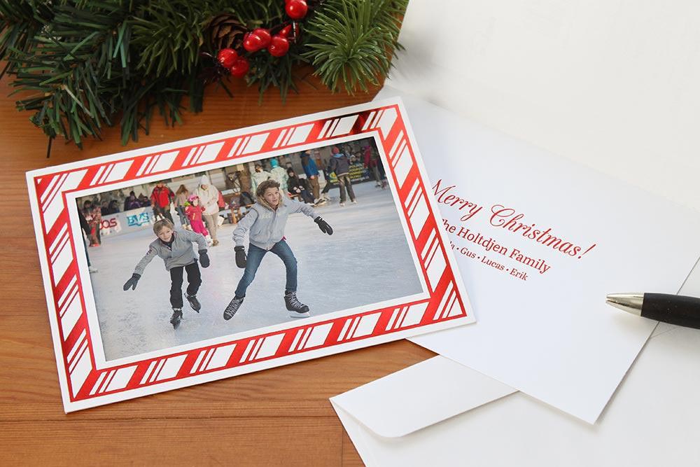 Candy cane designed photo insert Christmas card