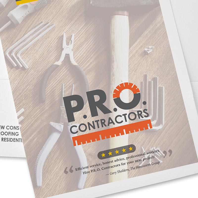 Contractor bid folder with client review printed on the front cover