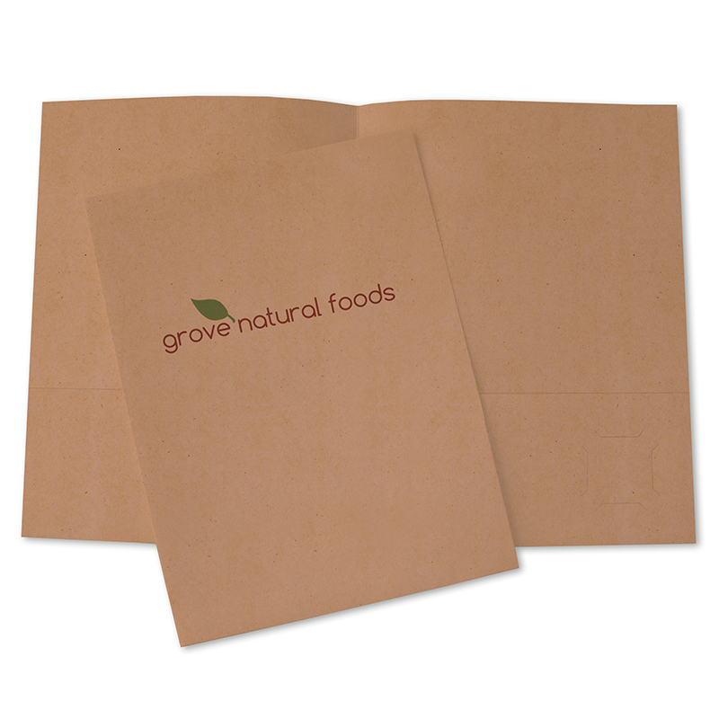 Recycled kraft folder with two-color logo imprint
