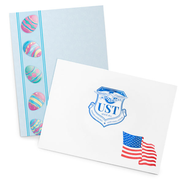 Easter and USA-themed photo folders personalized with custom logo imprint