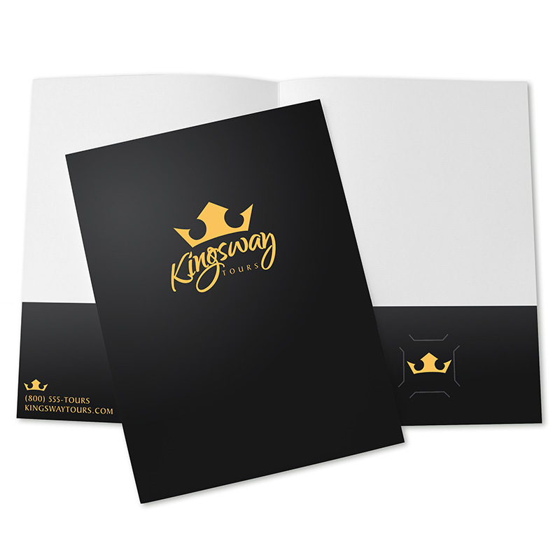 Black pocket folder with yellow logo that really stands out