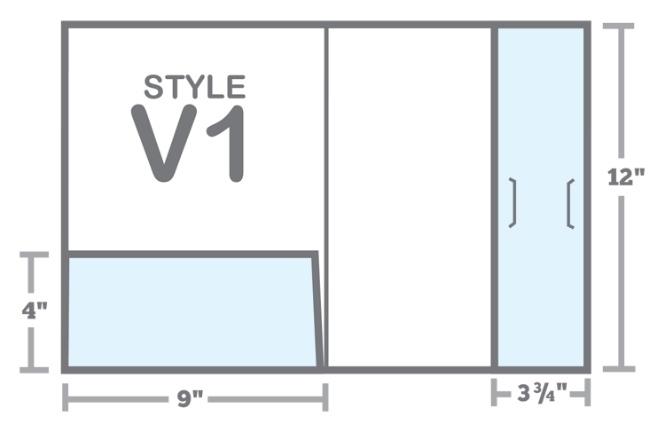 Template for presentation folder with left horizontal pocket, right vertical pocket