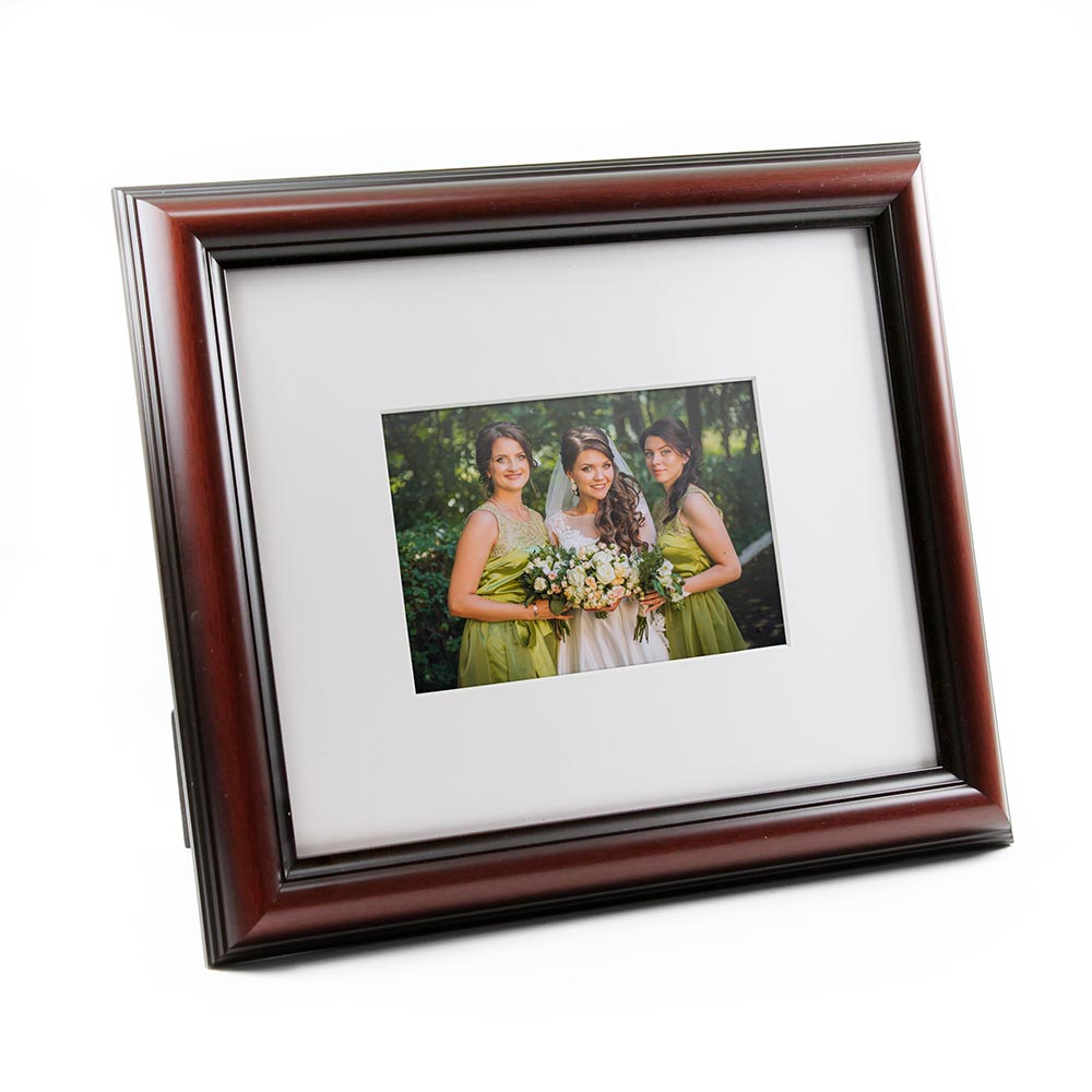 Brown frame with white mat for framing wedding party portraits