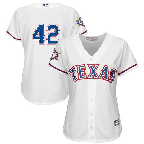 Texas Rangers Majestic Womens 2021 Jackie Robinson Day Official Cool Base Jersey Jersey White 2021
