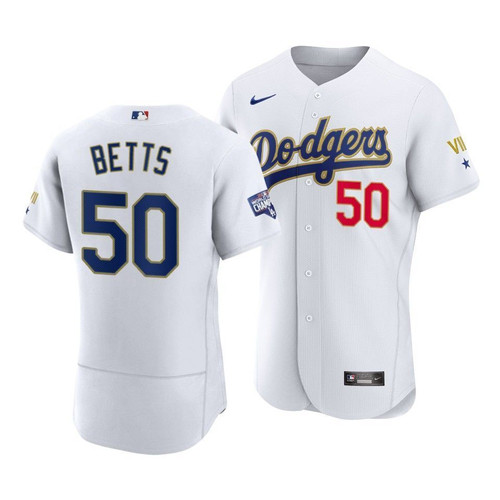 Los Angeles Dodgers Mookie Betts #50 2021 Gold Program Jersey White Gold