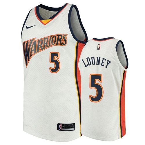 Men'S Golden State Warriors #5 Kevon Looney White Throwback Jersey