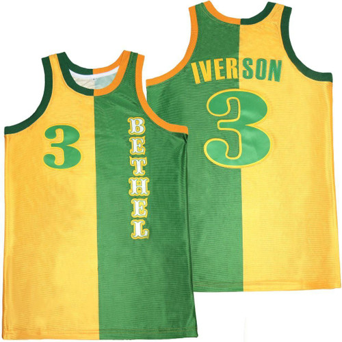 #3 Allen Iverson Bethel High School green and yellow Basketball Jersey for Fans