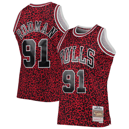 Dennis Rodman Chicago Bulls Hardwood Classics Wildlife Red Jersey gift for Chicago Bulls fans