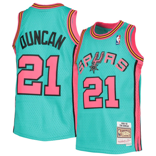 Tim Duncan San Antonio Spurs Mitchell & Ness  1998-99 Hardwood Classics Reload Jersey – Teal
