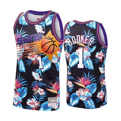 Men'S Devin Booker #1 Phoenix Suns Black Floral Fashion Nba Jersey