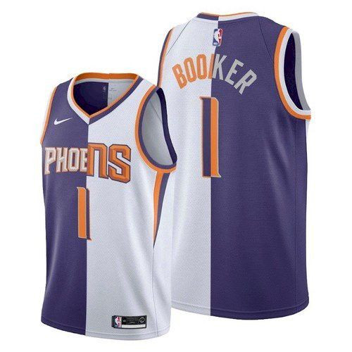 Mens Phoenix Suns Devin Booker Jersey 2021 Stitched Split White Purple