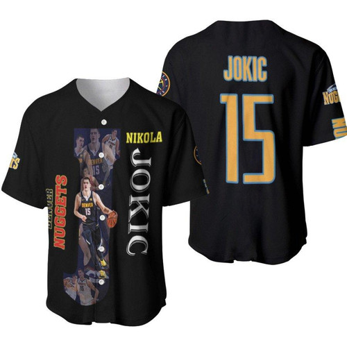 Denver Nuggets Nikola Jokic 15 NBA Player Of The Year NBA Black 3D Designed Allover Gift For Nuggets Fans Baseball Jersey