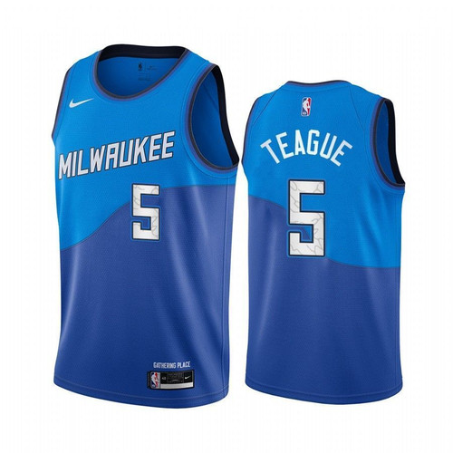 Jeff Teague Milwaukee Bucks #5 Blue City Edition Jersey 2021 Trade