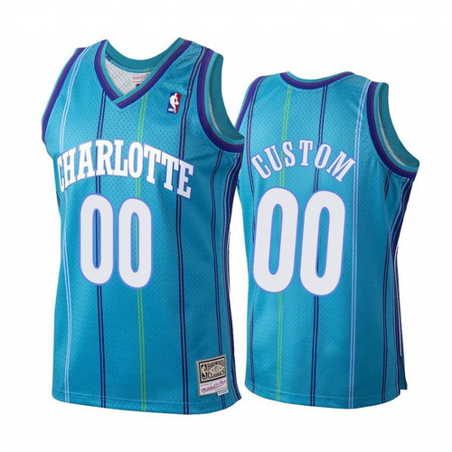 Custom #00 Charlotte Hornets Hardwood Classics Jersey Teal