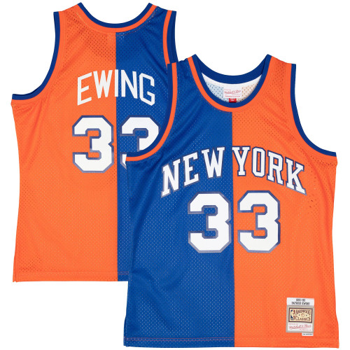 Patrick Ewing New York Knicks Mitchell & Ness Hardwood Classics 1991-92 Split Swingman Jersey - Blue/Orange