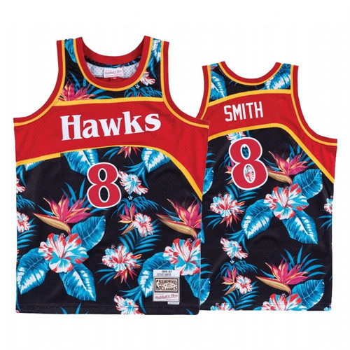 Atlanta Hawks Steve Smith Black Hardwood Classics Floral Fashion Jersey #8