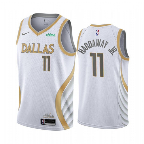 Tim Hardaway Jr. Dallas Mavericks White City Edition Gold Silver Logo 2020-21 Jersey