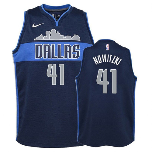 Mavericks  Dirk Nowitzki #41 Statet Navy Jersey