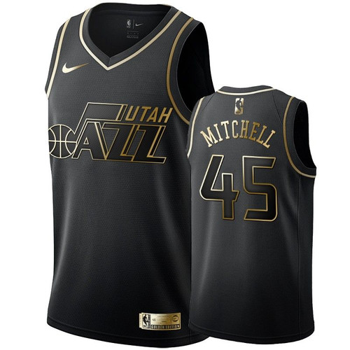 Men'S Utah Jazz Donovan Mitchell Black #45 Golden Edition Swingman Jersey