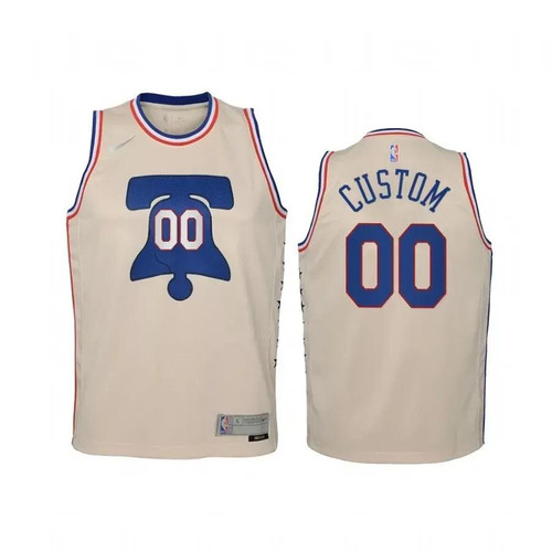 Custom Philadelphia 76Ers 2021 Earned Edition Cream Jersey - Swingman