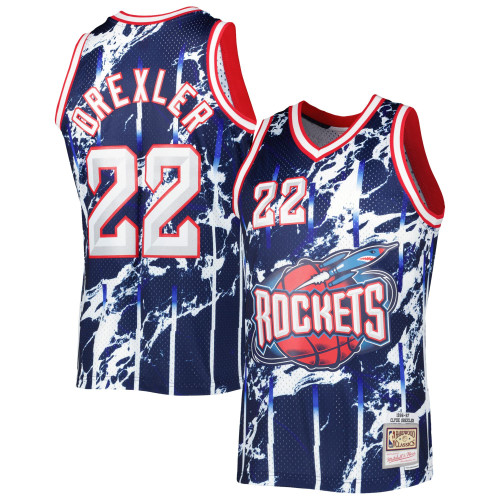 Clyde Drexler Houston Rockets Mitchell & Ness 1996-97 Hardwood Classics Marble Swingman Jersey - Navy
