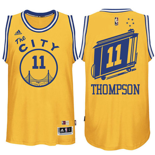 Male Golden State Warriors #11 Klay Thompson Hardwood Classics Swingman Gold Jersey