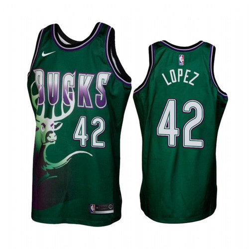 Milwaukee Bucks #42 Robin Lopez Green Hardwood Classics Men'S Jersey