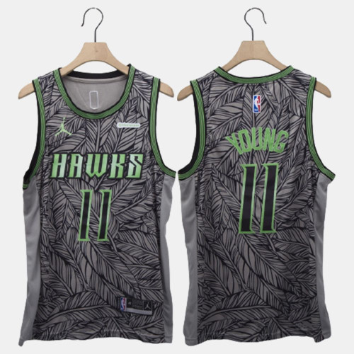 Atlanta Hawks Trae Young Nba 2021 #11 Camouflage Leaf Black Basketball Jersey